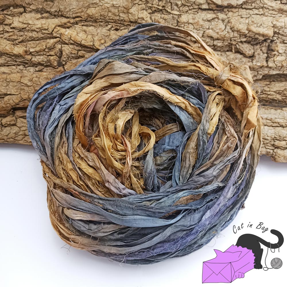 Blue earth, recycled sari silk ribbons