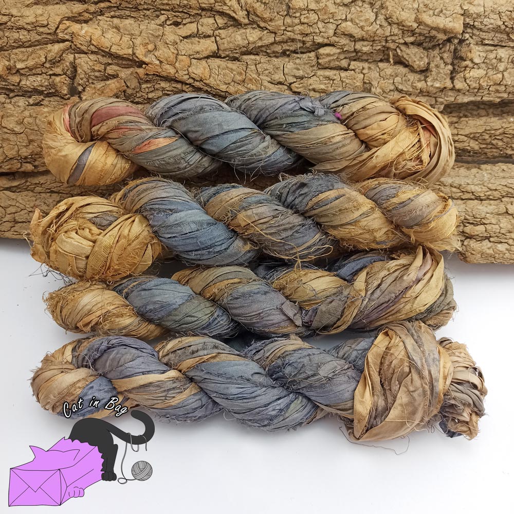 Blue earth, recycled sari silk ribbons