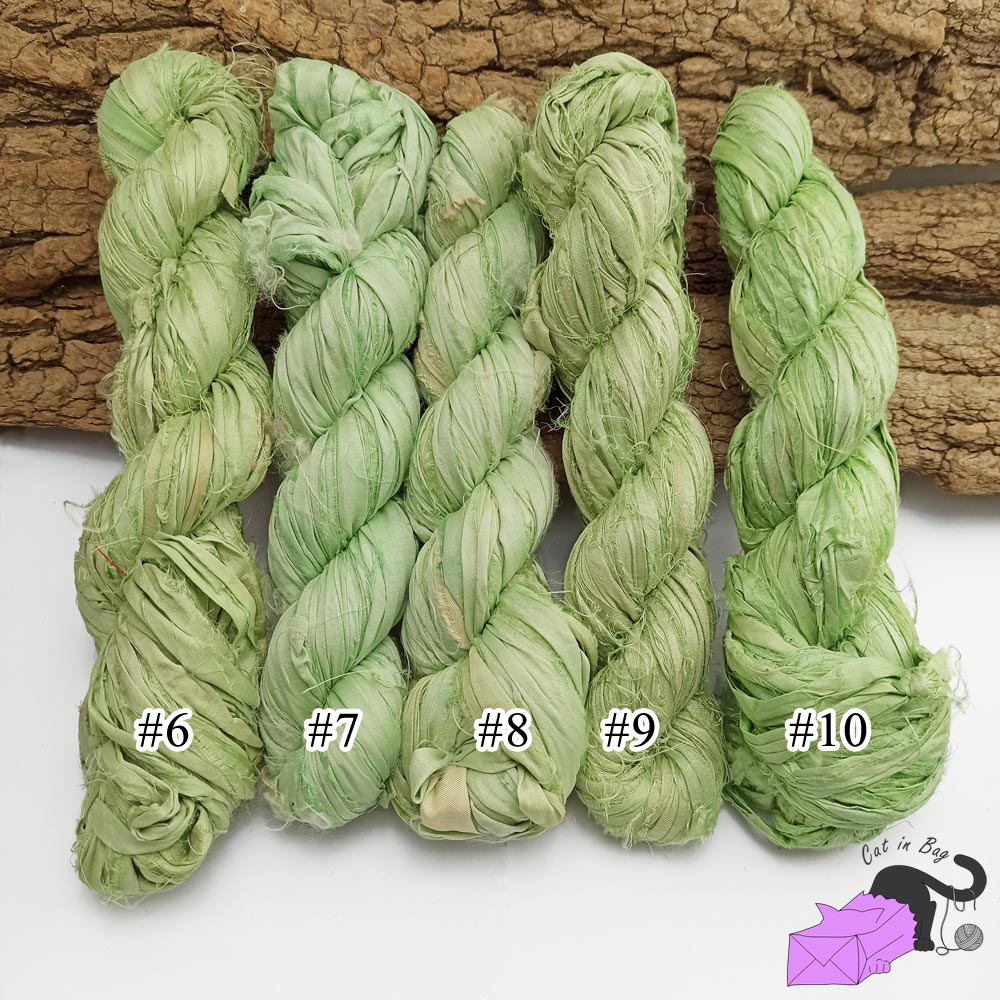 Verde chiaro, nastri di seta sari riciclati