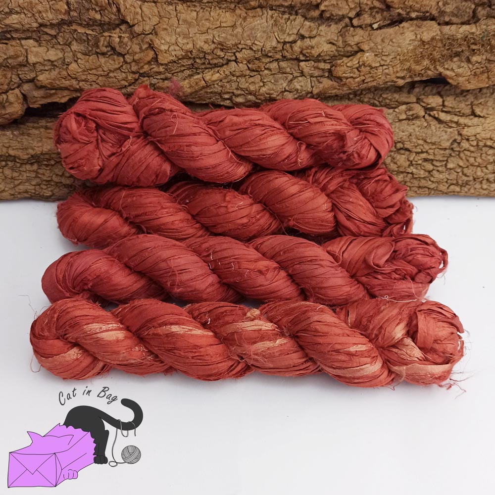 Brick, recycled sari silk ribbons
