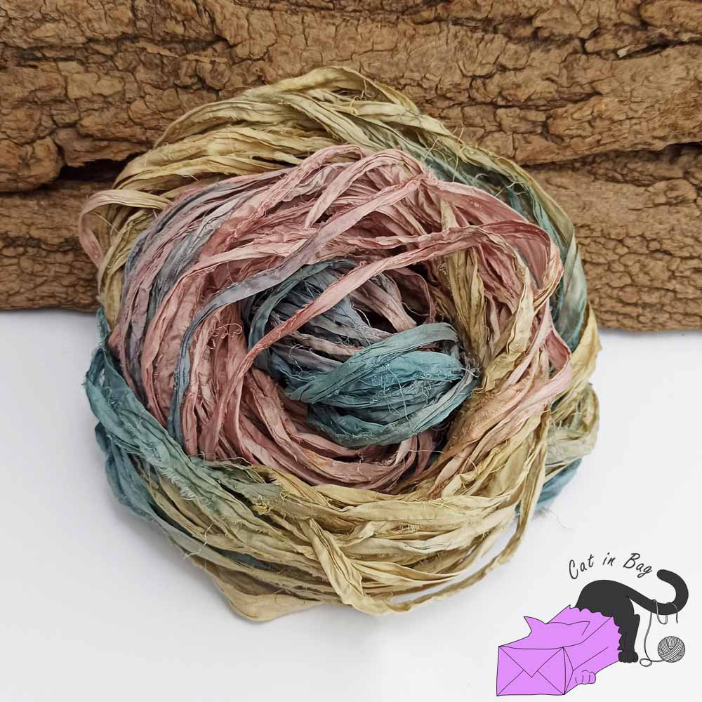 Delicate, recycled sari silk ribbons