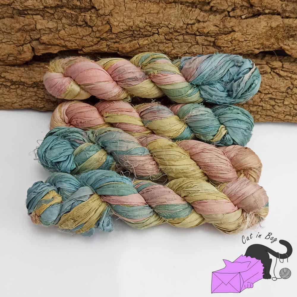 Delicate, recycled sari silk ribbons