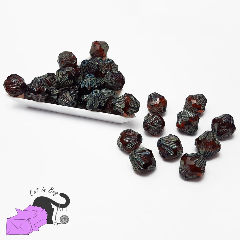 4 bicone dark orange Czech glass beads 13x11 mm