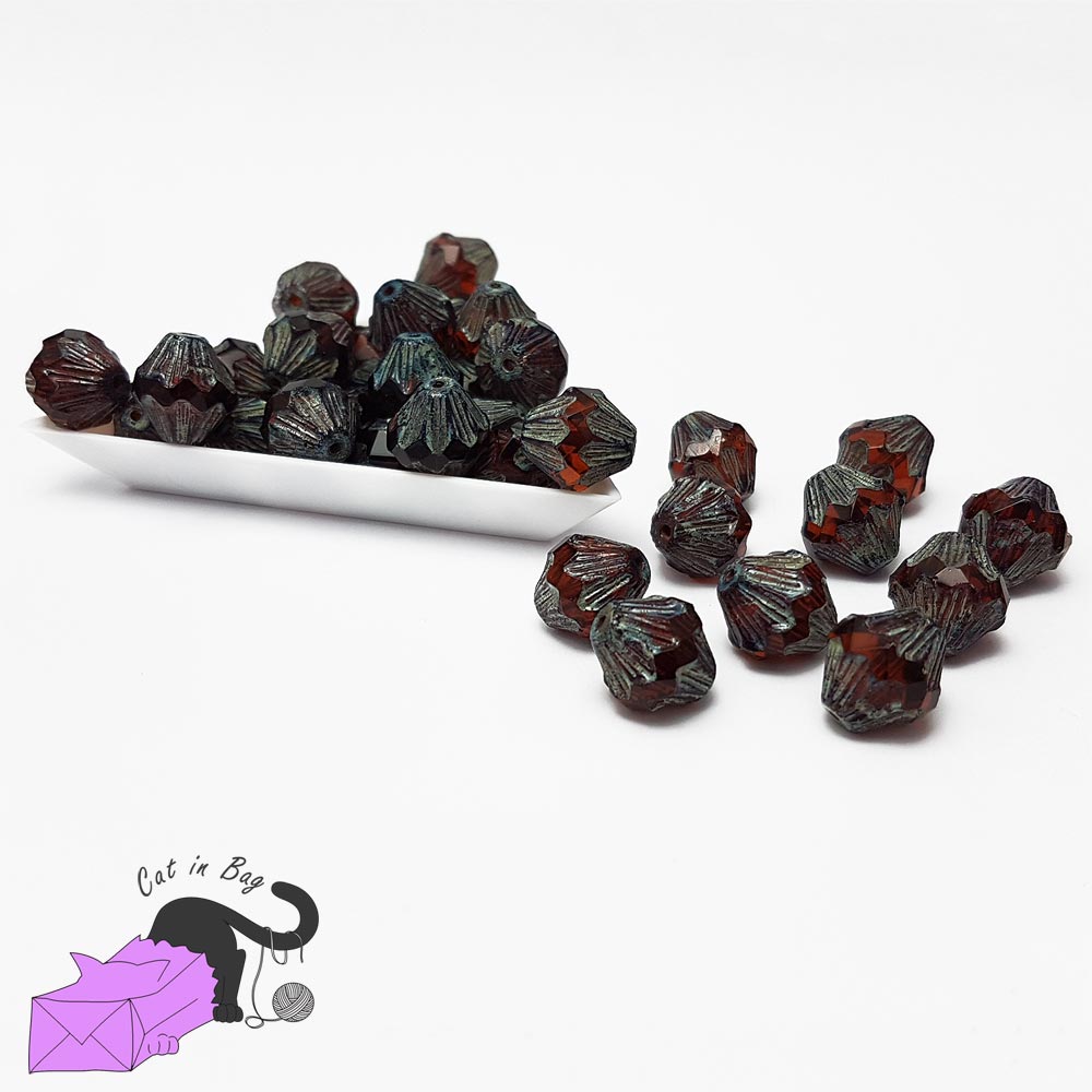 4 bicone dark orange Czech glass beads 13x11 mm
