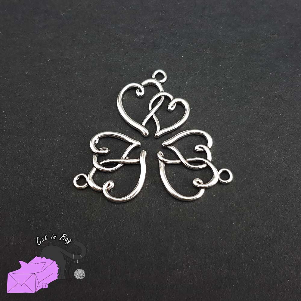 10 charms with two hearts, antique silver tone