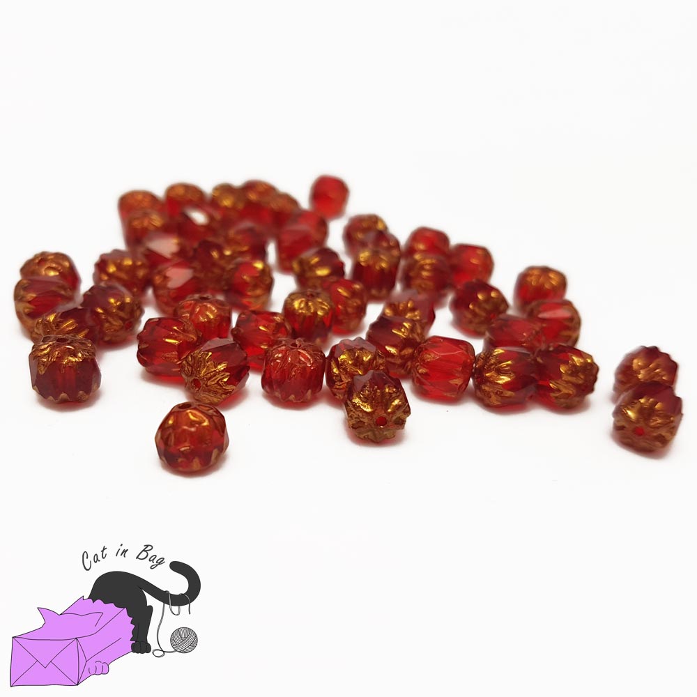10 Czech glass beads, red, 5x4 mm
