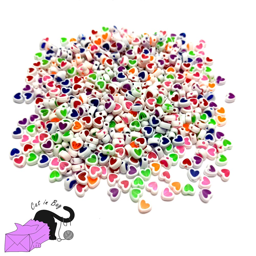 Mixed colour semi-transparent heart beads, 100 pcs