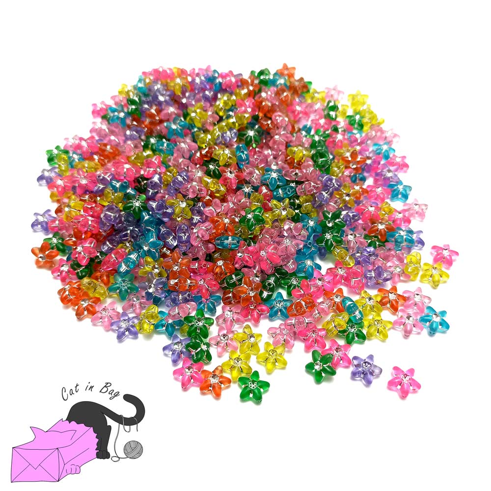 Mixed star beads with little crystal 100 pcs
