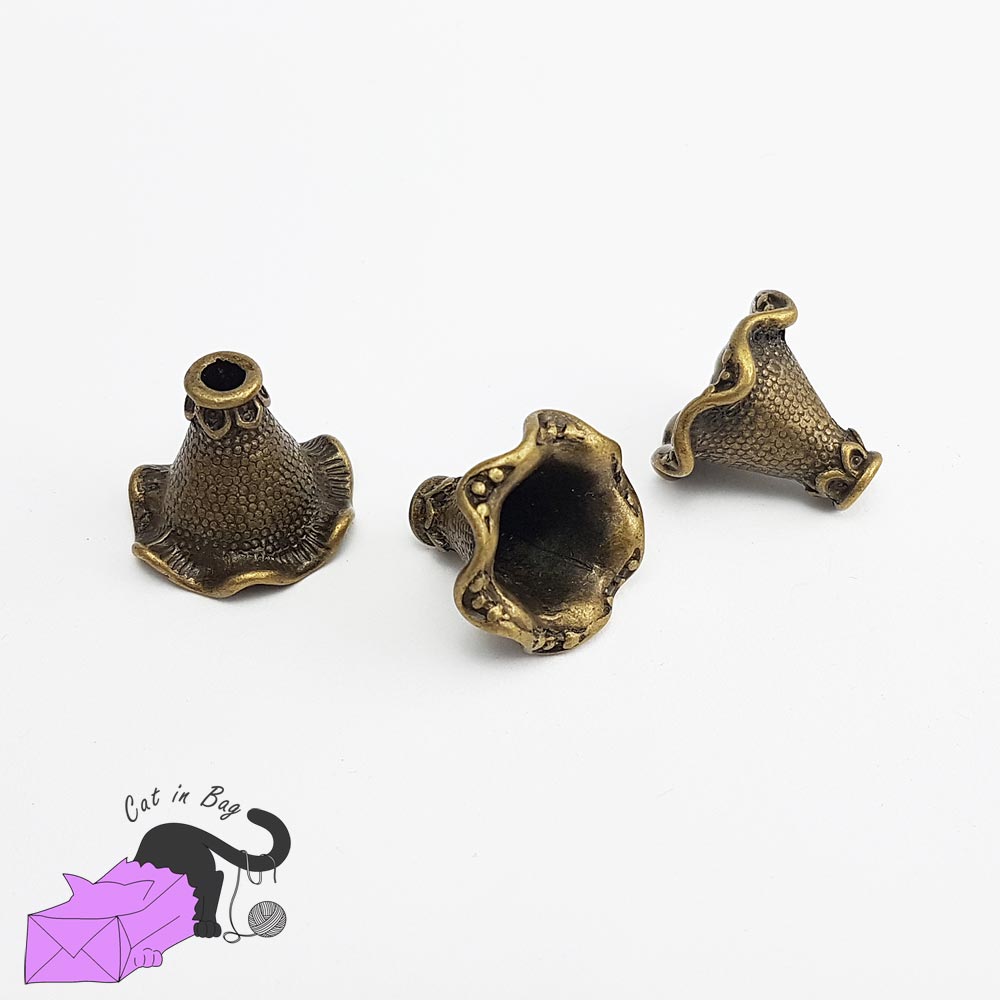 4 cone bead caps antique bronze tone