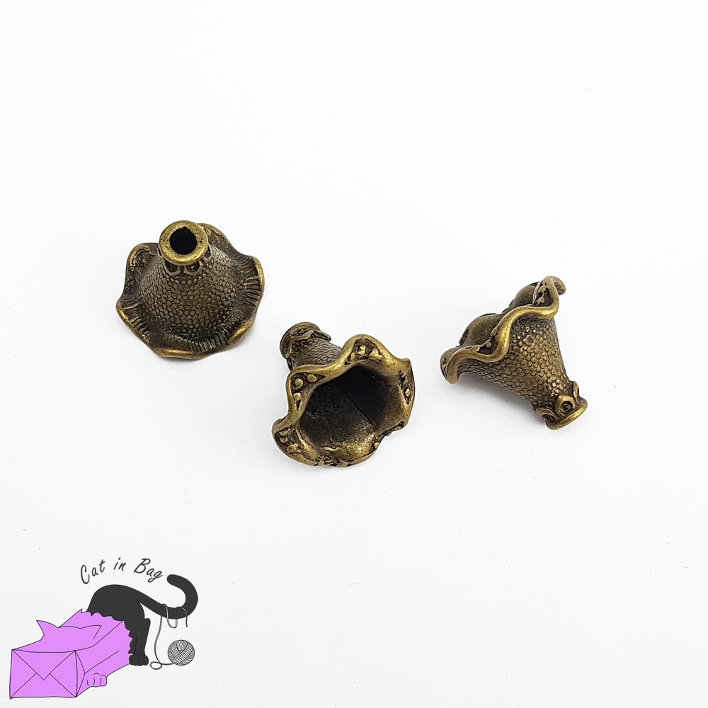 4 cone bead caps antique bronze tone