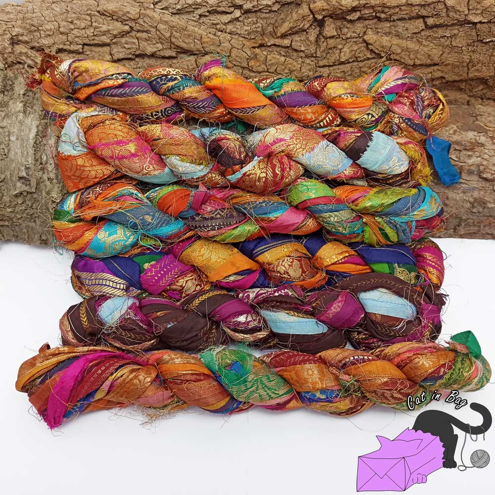 Recycled brocade sari silk border ribbons