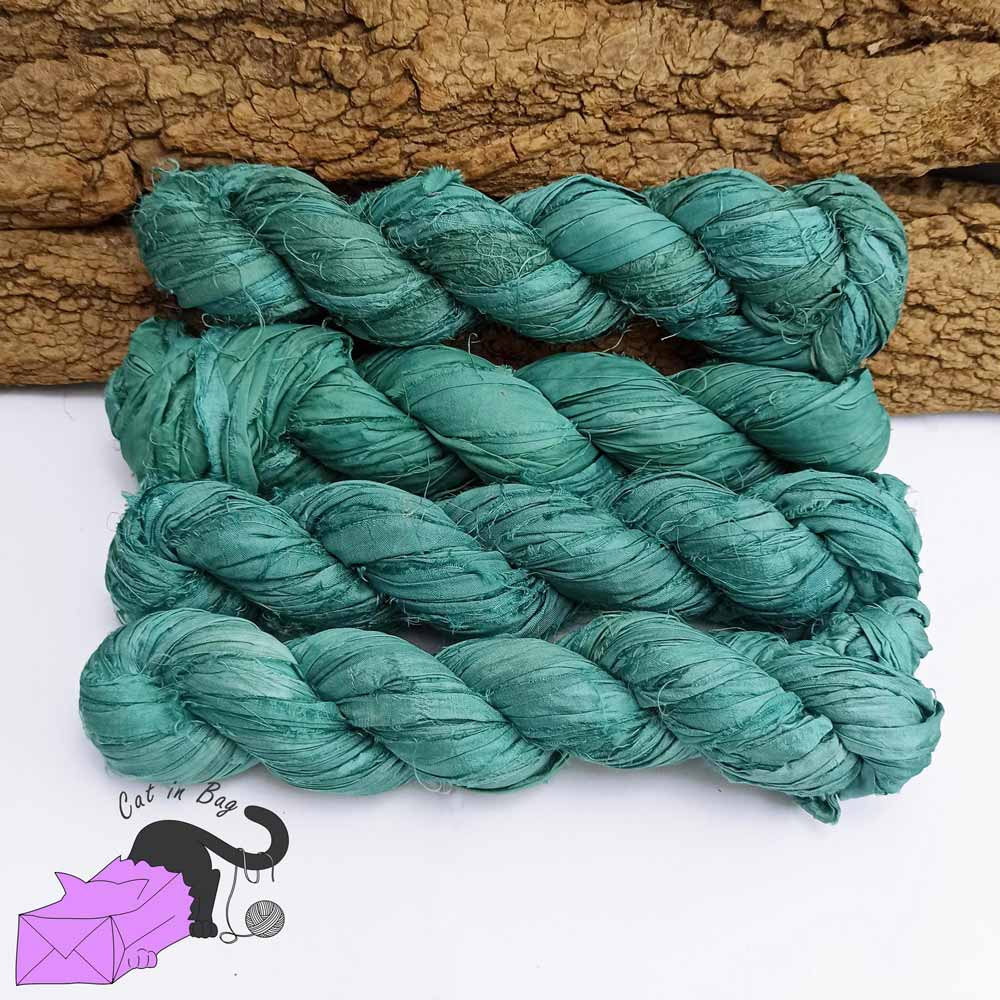 Emerald, recycled sari silk ribbons