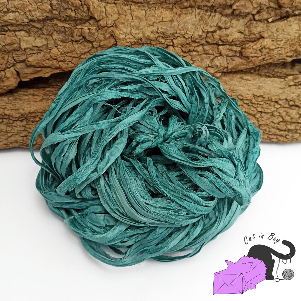 Emerald, recycled sari silk ribbons