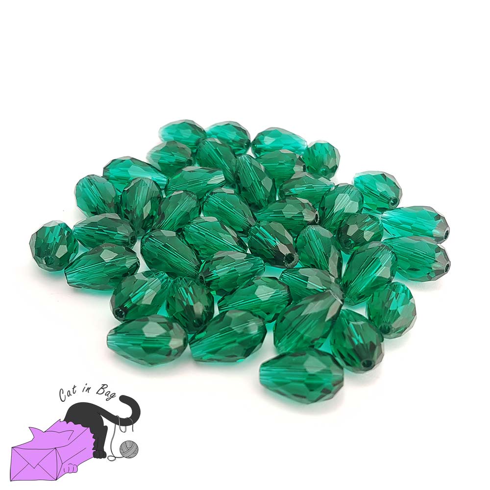 20 bead of crystal glass, teardrop, green malachite