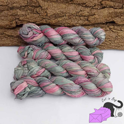 Pink pearl, recycled sari silk ribbons