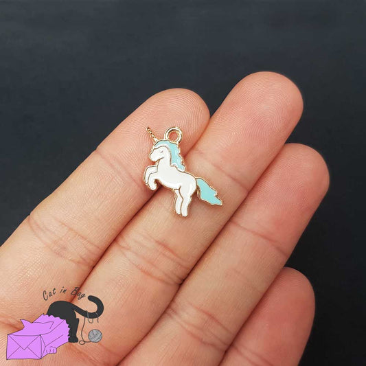 5 unicorns, light blu, enamel charms