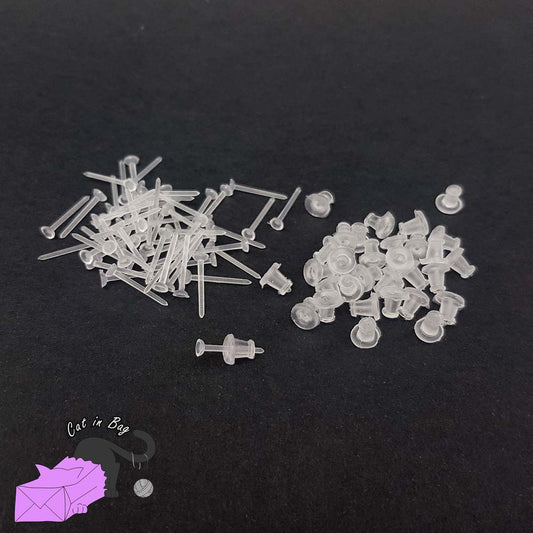 50 coppie (100 pezzi) basi in plastica per orecchini a perno