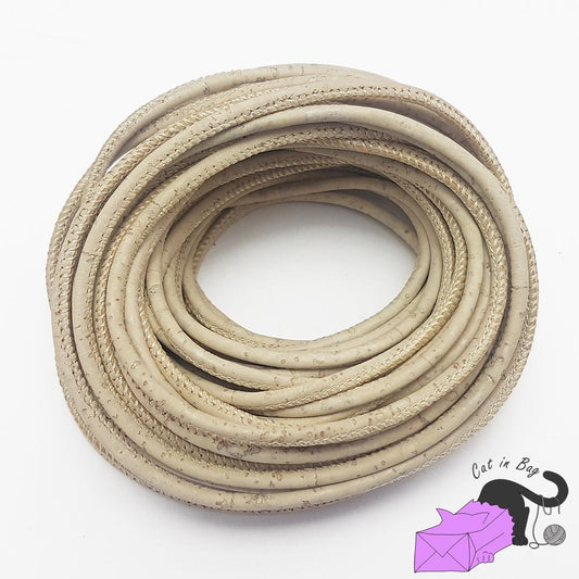 1 m di cordino in sughero, 3 mm, bianco antico