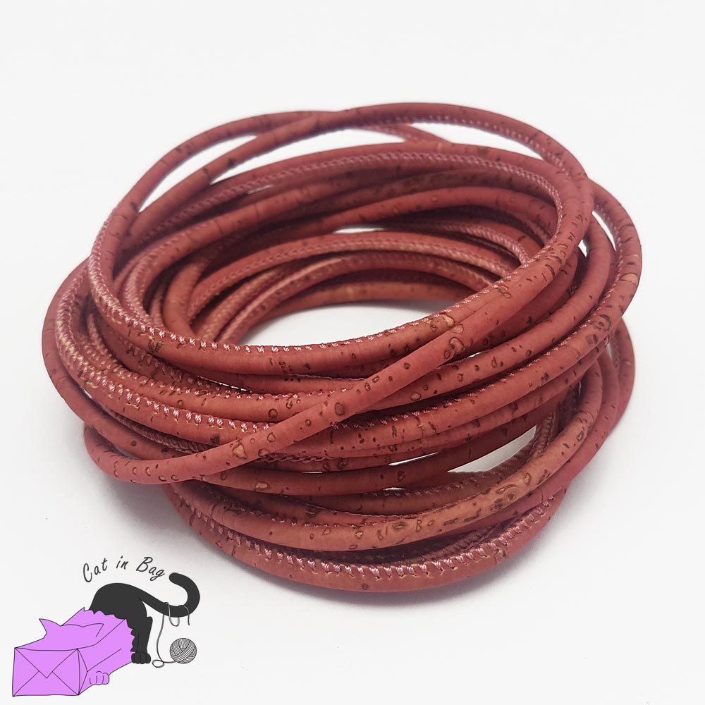 1 m di cordino in sughero, 3 mm, rosa antico