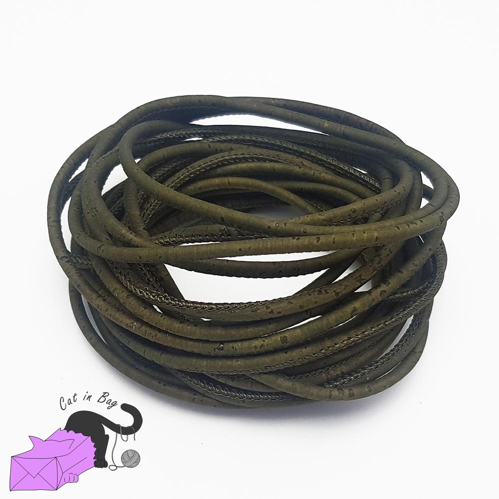 1 m di cordino in sughero, 3 mm, verde militare