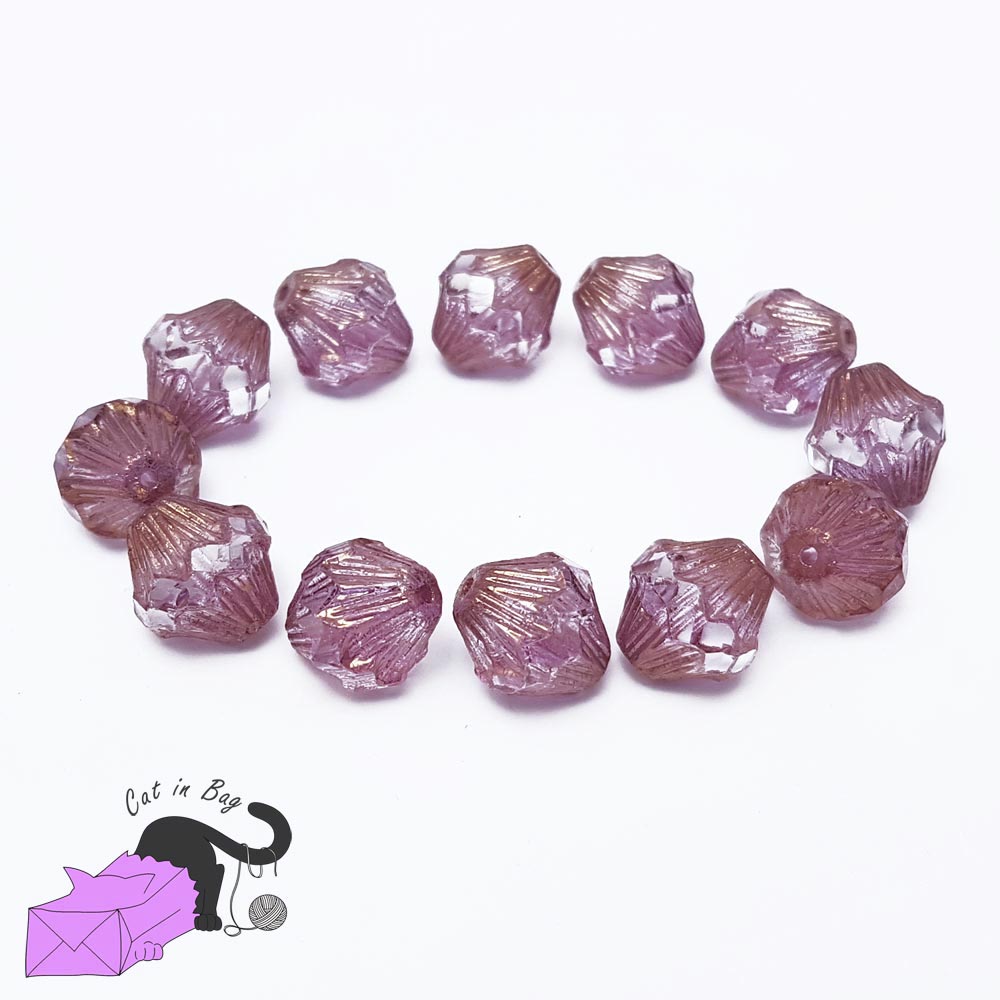 4 perle bicono in cristallo di Boemia rosa oro 13x11 mm