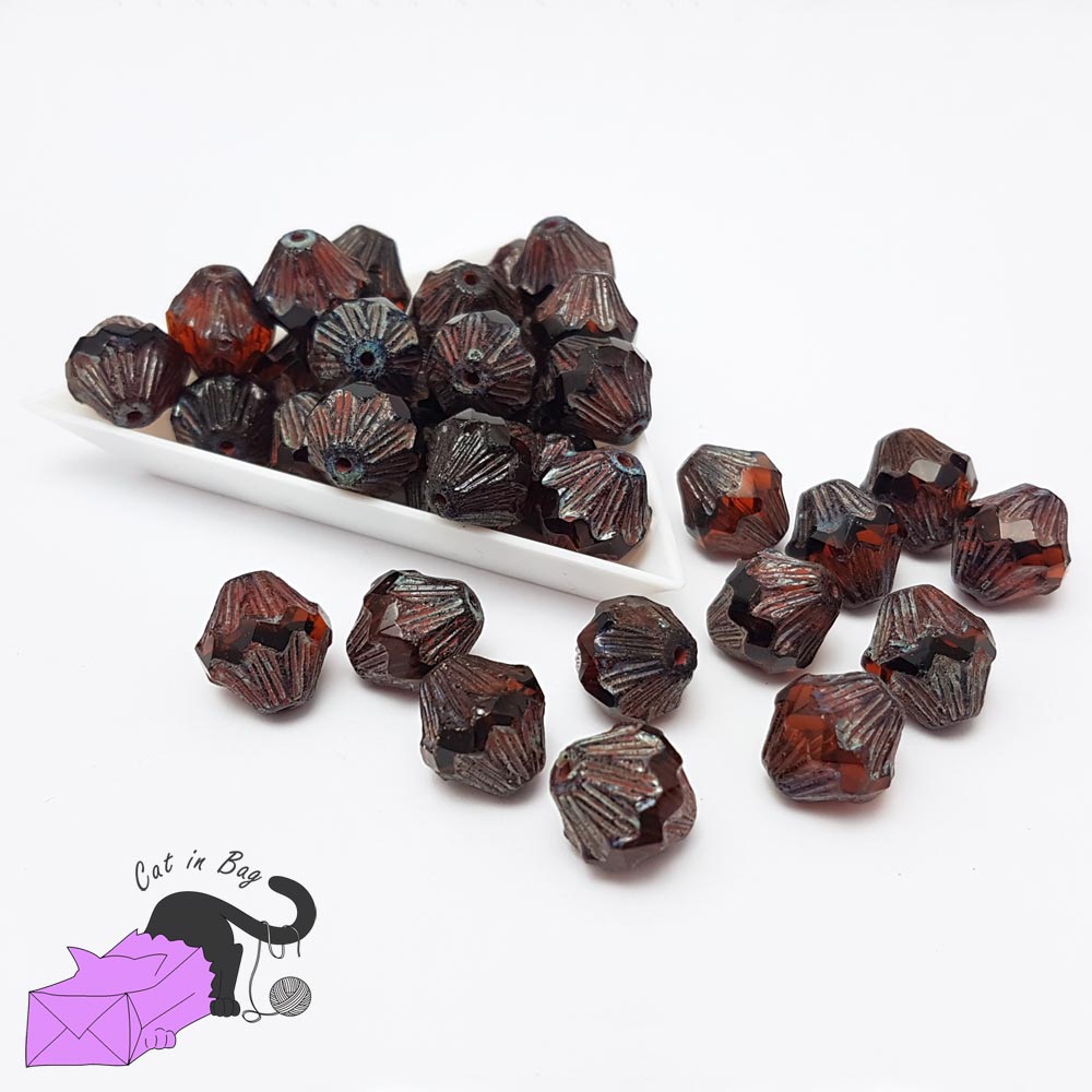 4 perle bicono in cristallo di Boemia arancione scuro 13x11 mm