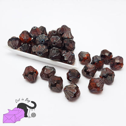 4 perle bicono in cristallo di Boemia arancione scuro 13x11 mm