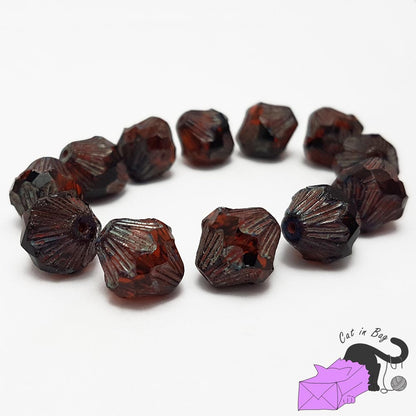 4 perle bicono in cristallo di Boemia arancione scuro 13x11 mm