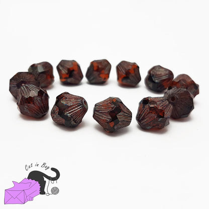 4 perle bicono in cristallo di Boemia arancione scuro 13x11 mm