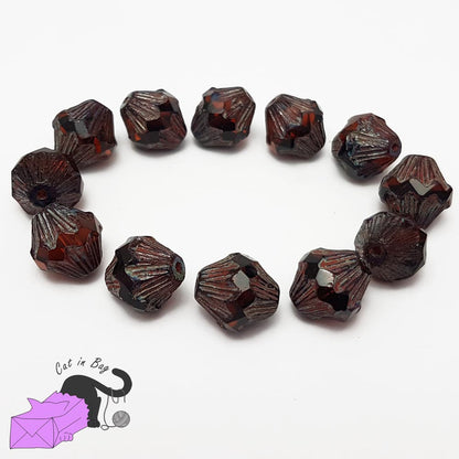 4 perle bicono in cristallo di Boemia arancione scuro 13x11 mm