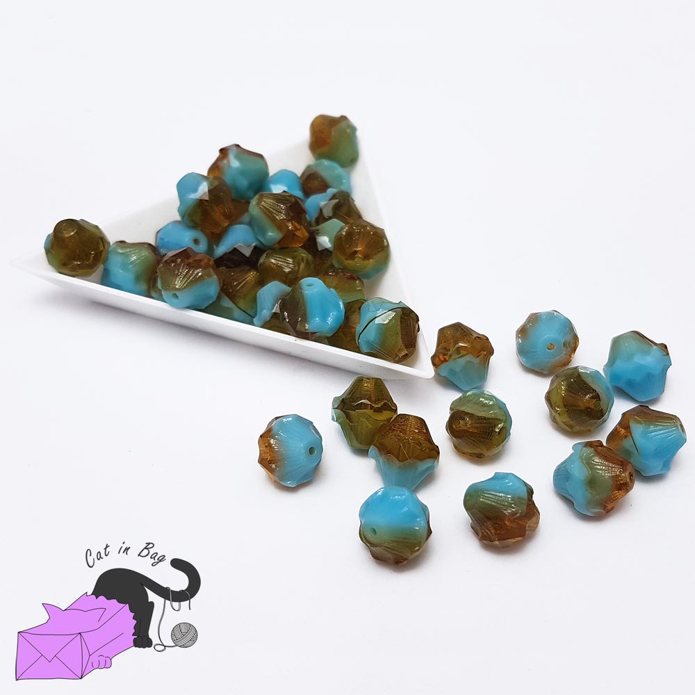 4 perle in cristallo di Boemia, bicono bicolore, 11x10 mm