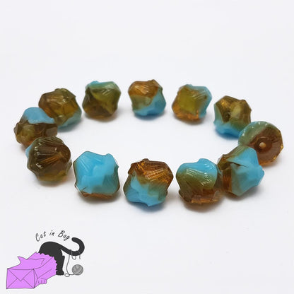 4 perle in cristallo di Boemia, bicono bicolore, 11x10 mm