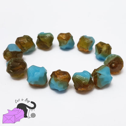 4 perle in cristallo di Boemia, bicono bicolore, 11x10 mm