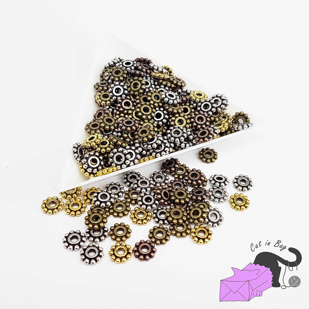 50 flower spacer beads, diameter 6,5 mm