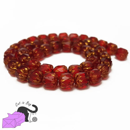 10 perle in cristallo di Boemia, rosso, 5x4 mm